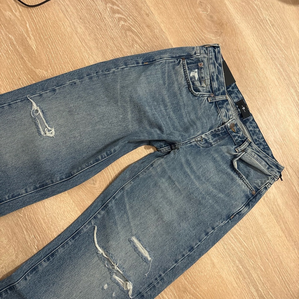 NWT 7 For All Mankind Low Straight Leg Distressed Jeans Sz 30